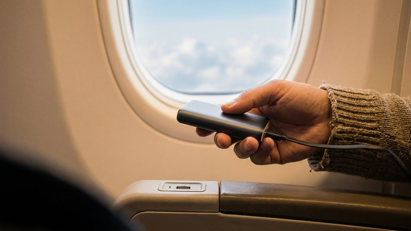 Enchufé mi batería externa al USB del asiento en un vuelo a Seúl solo para llegar con el móvil cargado: cuando el auxiliar...