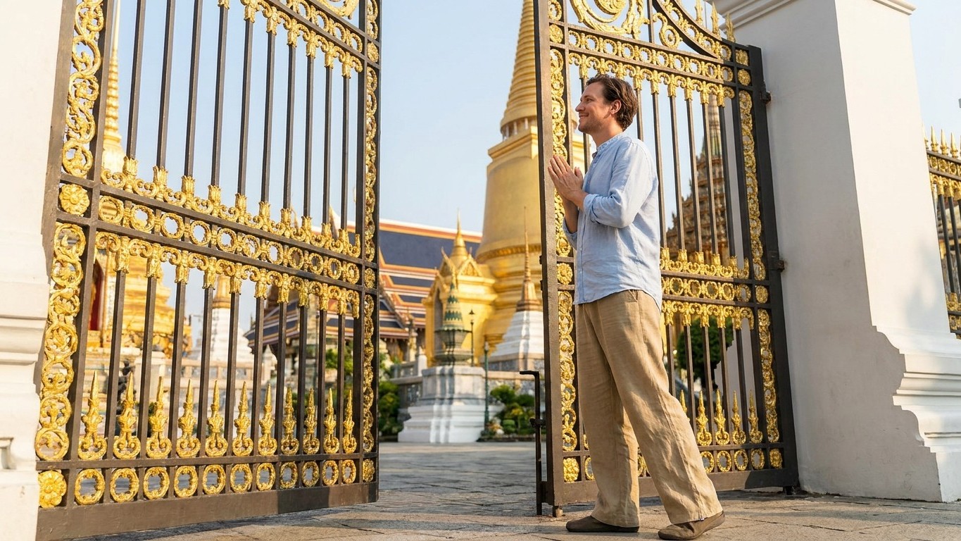 Llegué al Gran Palacio de Bangkok en pantalón corto pensando que con pagar la entrada bastaba: en el control de la puerta ...